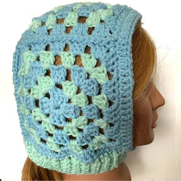 Handmade Green and Blue Crochet Granny Square Balaclava - Picture 2 of 6